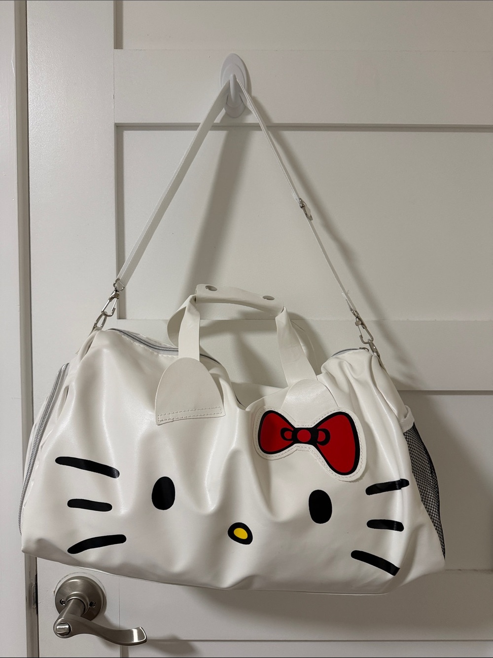 Hello Kitty White Duffle Bag with Red Bow - Women's Travel & Gym Bag